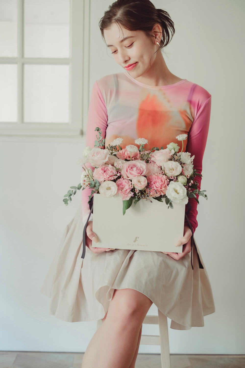 ◆母の日限定◆Flower BAG No.1/フラワーバッグアレンジ 5 Mom’s Colors Pink/ピンク ドライ&プリザーブドフラワー