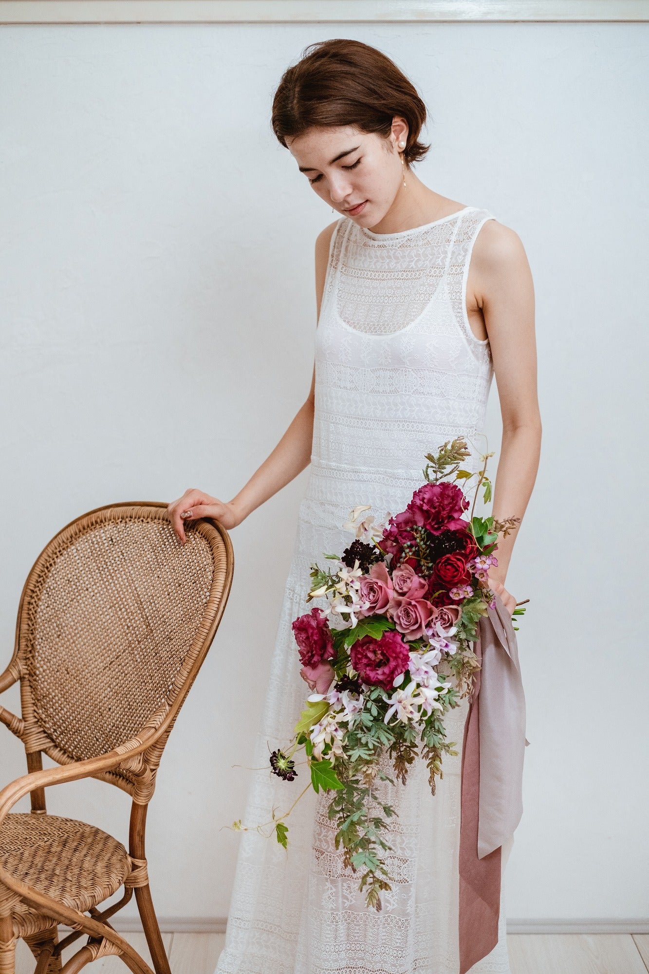 【エリア限定】Wedding Bouquet/オーダーデザインブーケサンプル/ フレッシュフラワー/モダンキャスケード