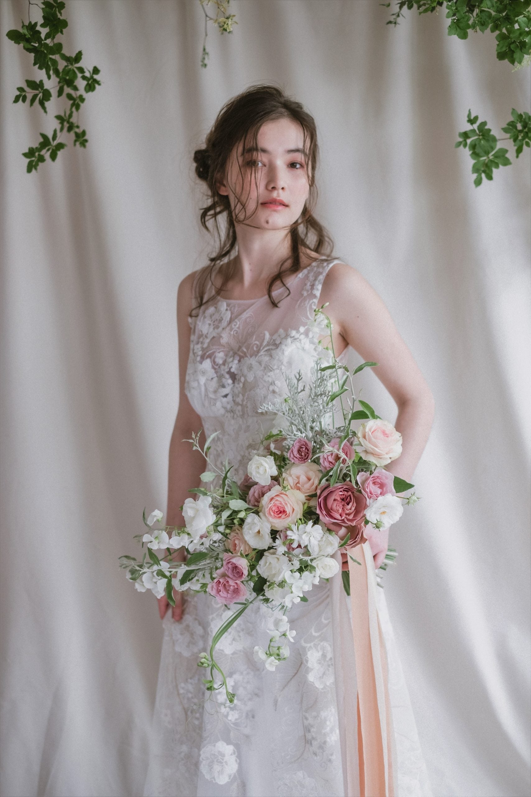 【エリア限定】Wedding Bouquet/オーダーデザインサンプル/ フレッシュフラワー/ワイドブーケ/シルキーピンク