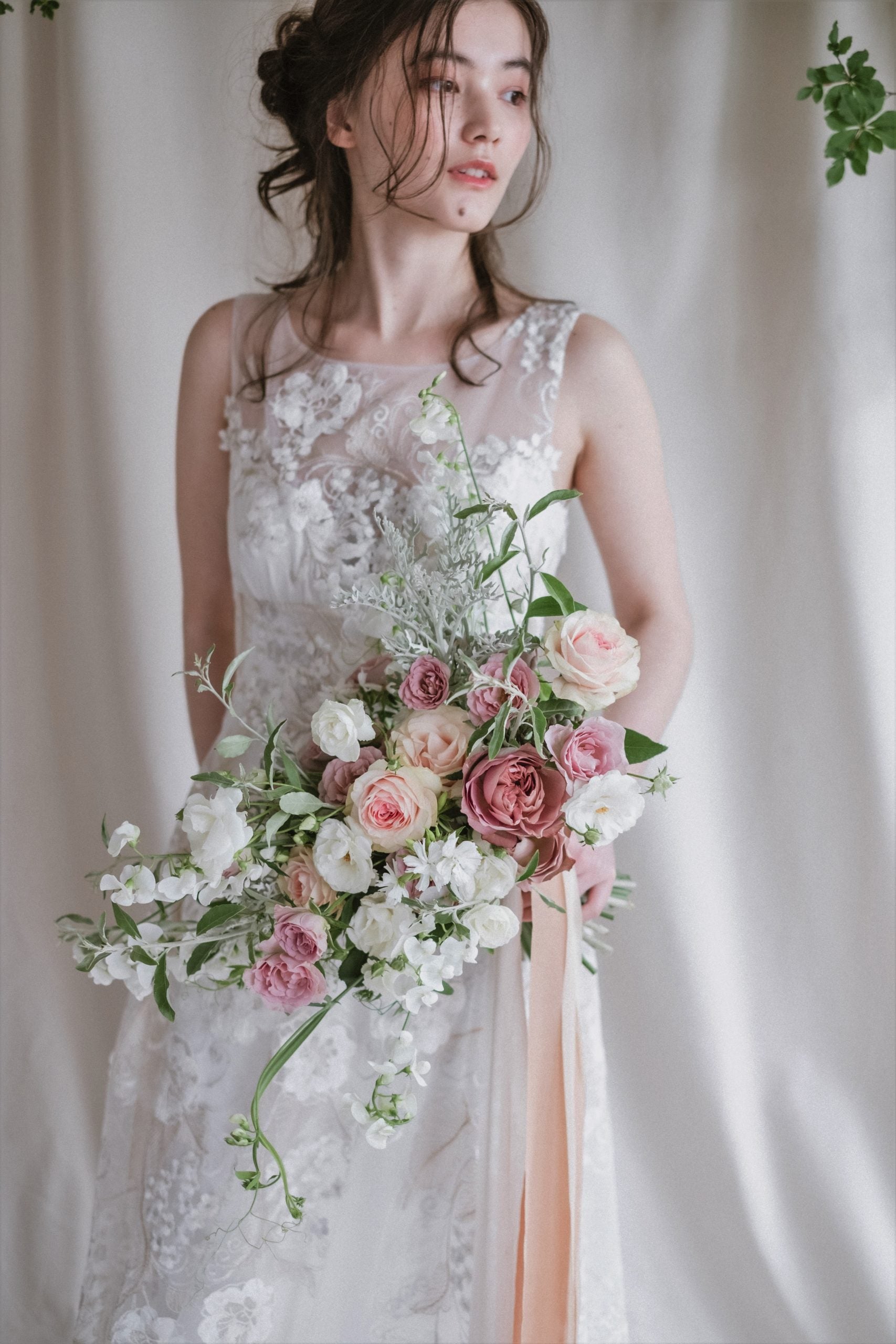 【エリア限定】Wedding Bouquet/オーダーデザインサンプル/ フレッシュフラワー/ワイドブーケ/シルキーピンク