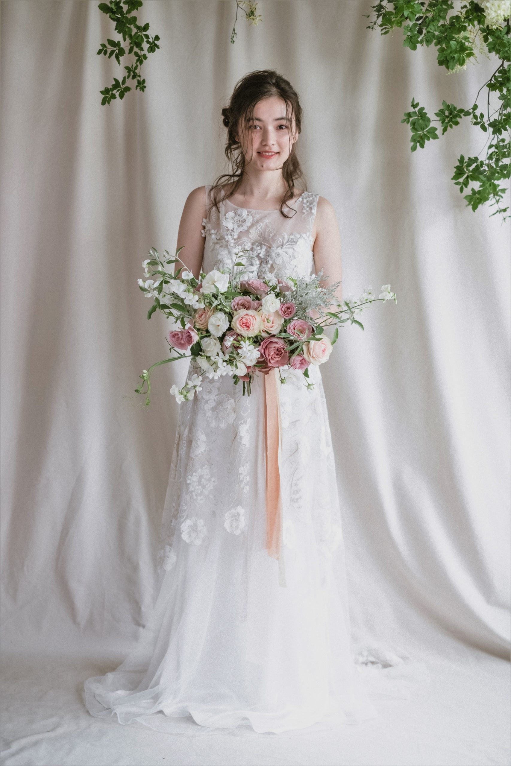 【エリア限定】Wedding Bouquet/オーダーデザインサンプル/ フレッシュフラワー/ワイドブーケ/シルキーピンク