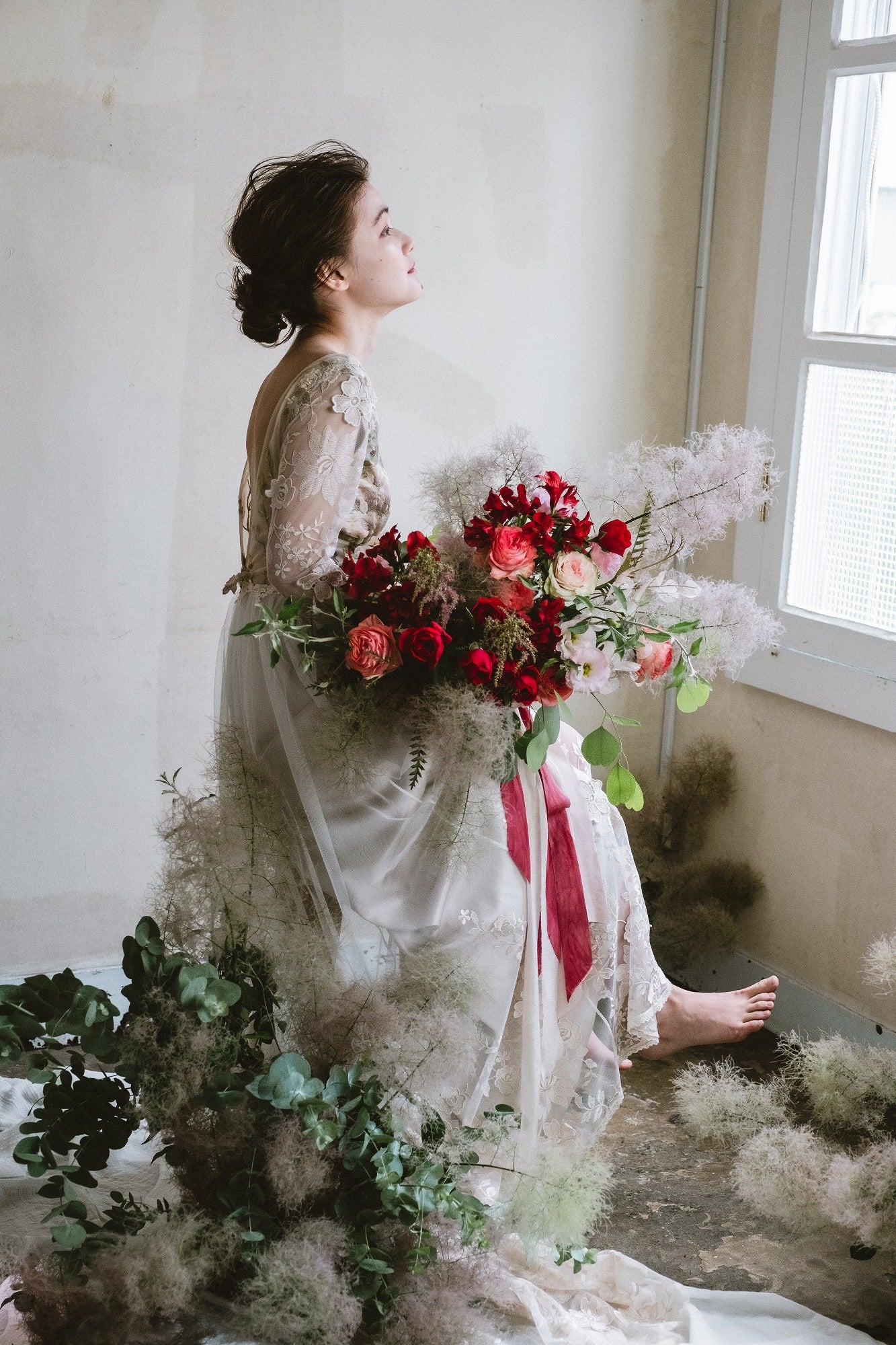 【エリア限定】Wedding Bouquet/オーダーデザインサンプル/ フレッシュフラワー/ビッグブーケ/レッドスモーク