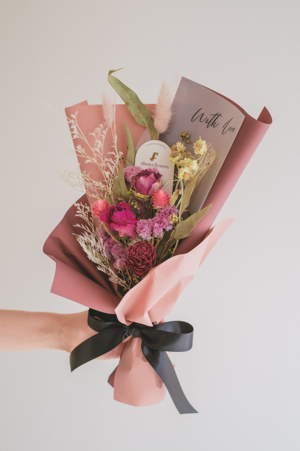 Message Bouquet & Flower Vase/メッセージブーケ&花器セット ヴィンテージレッド/ドライ・プリザーブドフラワー