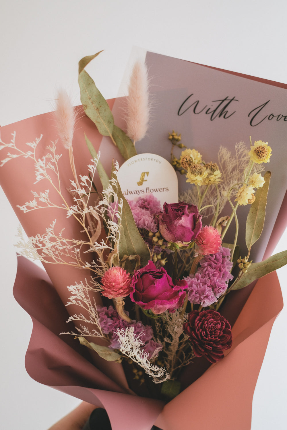 Message Bouquet & Flower Vase/メッセージブーケ&花器セット ヴィンテージレッド/ドライ・プリザーブドフラワー