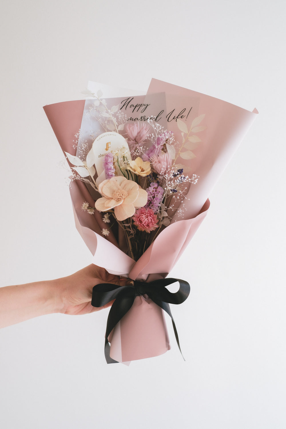 Message Bouquet & Flower Vase/メッセージブーケ&花器セット クラシックピンク/ドライ・プリザーブドフラワー