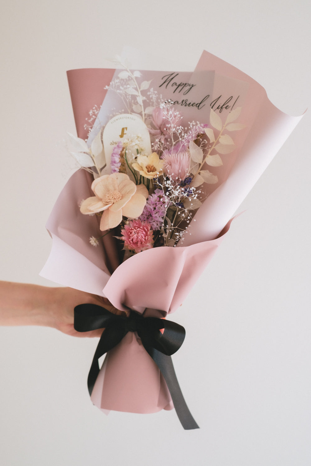 Message Bouquet & Flower Vase/メッセージブーケ&花器セット クラシックピンク/ドライ・プリザーブドフラワー