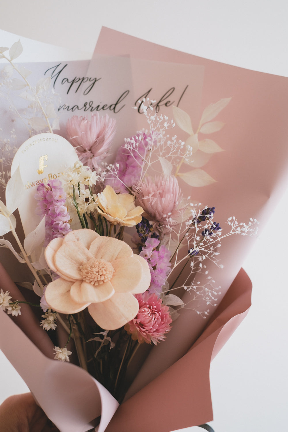 Message Bouquet & Flower Vase/メッセージブーケ&花器セット クラシックピンク/ドライ・プリザーブドフラワー