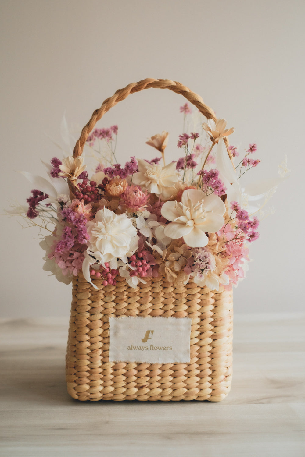 Flower BAG No.3 /スクエアカゴバッグ フェリークピンク/ドライ・プリザーブドフラワー