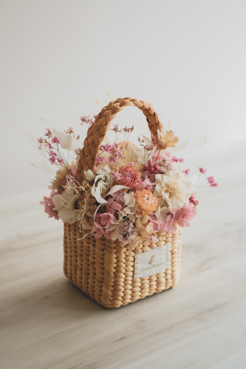 Flower BAG No.3 /スクエアカゴバッグ フェリークピンク/ドライ・プリザーブドフラワー