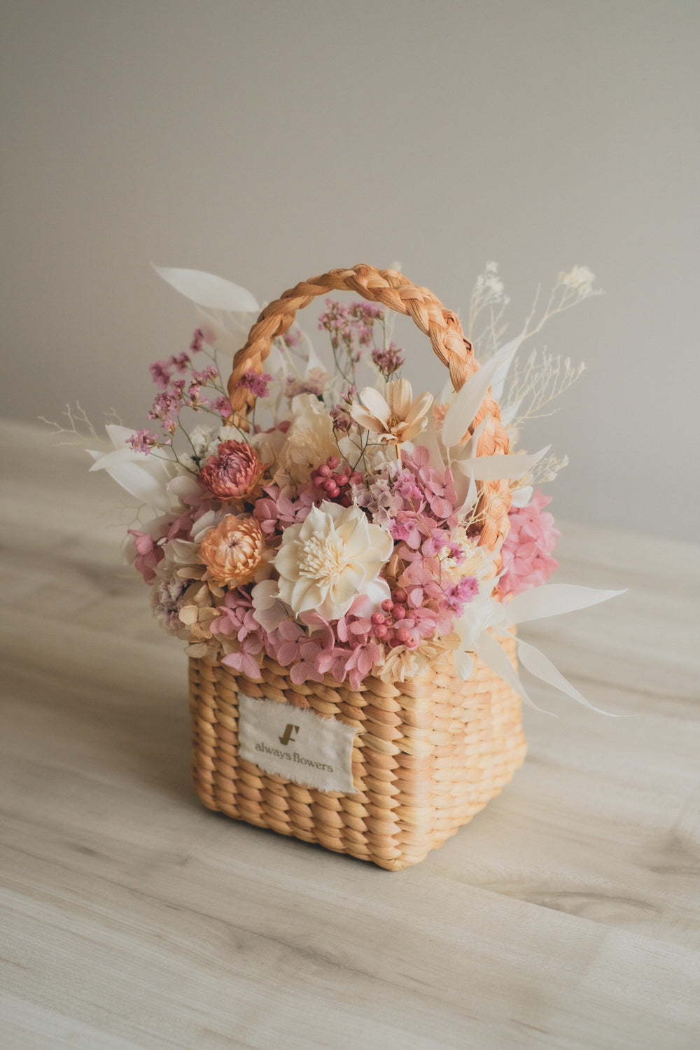 Flower BAG No.3 /スクエアカゴバッグ フェリークピンク/ドライ・プリザーブドフラワー
