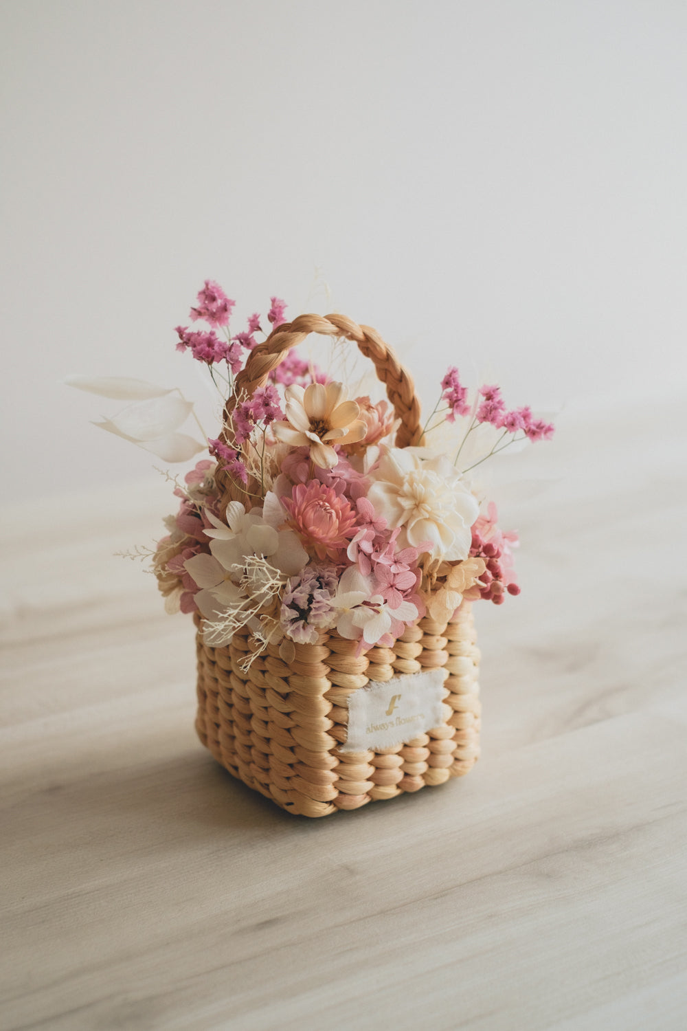 Flower BAG No.3 /スクエアカゴバッグ フェリークピンク/ドライ・プリザーブドフラワー