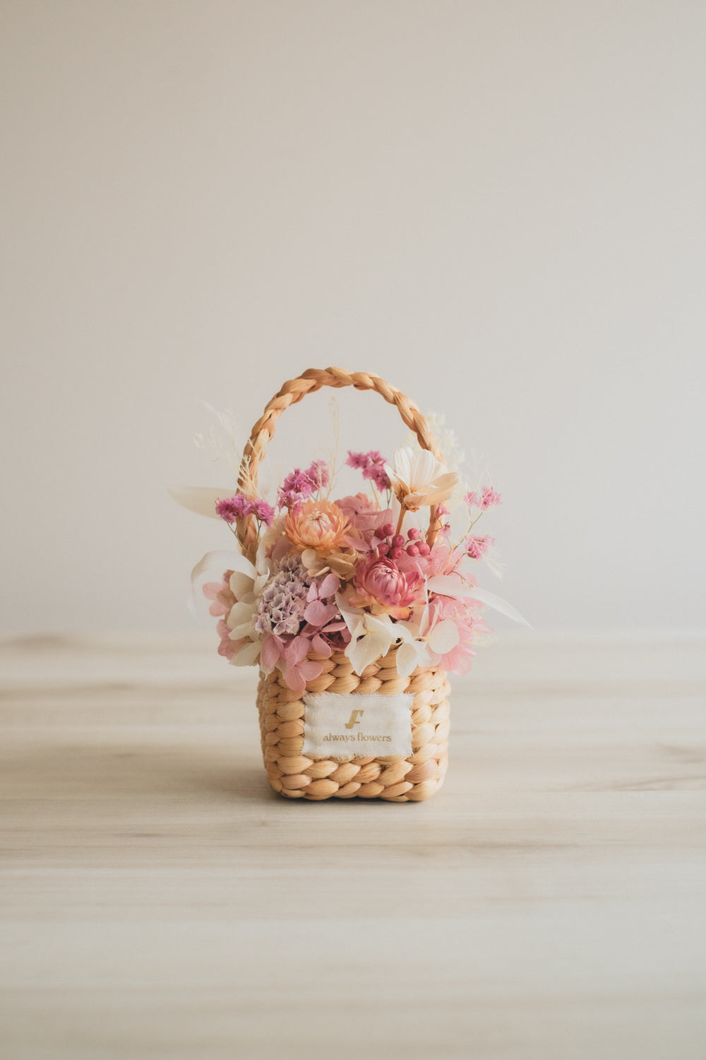 Flower BAG No.3 /スクエアカゴバッグ フェリークピンク/ドライ・プリザーブドフラワー