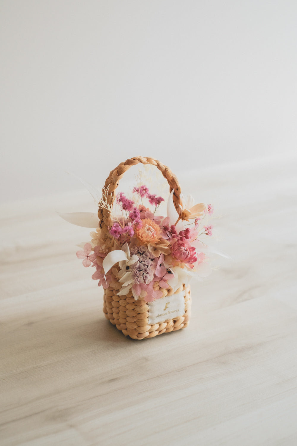 Flower BAG No.3 /スクエアカゴバッグ フェリークピンク/ドライ・プリザーブドフラワー