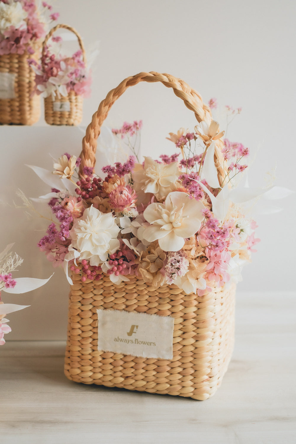 Flower BAG No.3 /スクエアカゴバッグ フェリークピンク/ドライ・プリザーブドフラワー