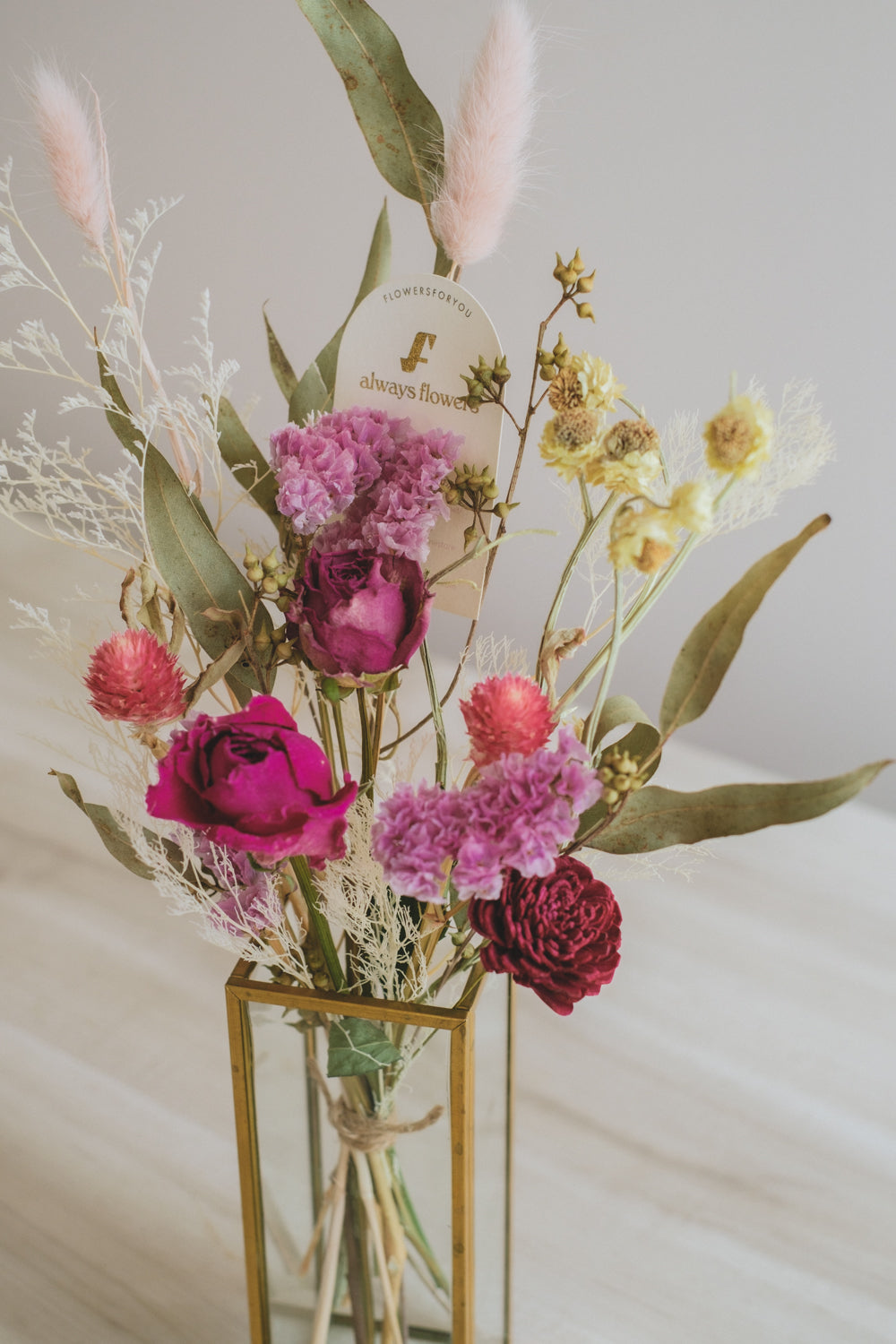 Message Bouquet & Flower Vase/メッセージブーケ&花器セット ヴィンテージレッド/ドライ・プリザーブドフラワー