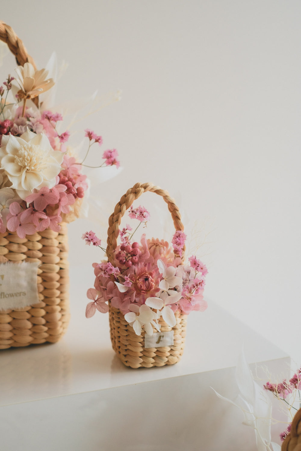 Flower BAG No.3 /スクエアカゴバッグ フェリークピンク/ドライ・プリザーブドフラワー