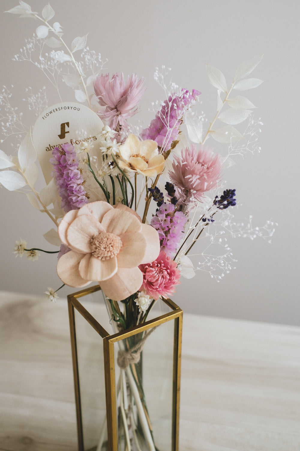 Message Bouquet & Flower Vase/メッセージブーケ&花器セット クラシックピンク/ドライ・プリザーブドフラワー