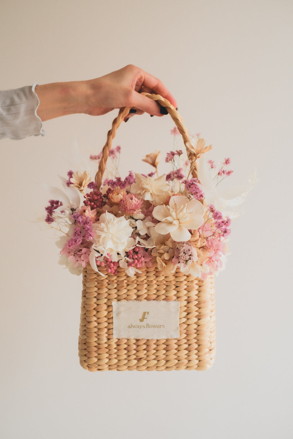 Flower BAG No.3 /スクエアカゴバッグ フェリークピンク/ドライ・プリザーブドフラワー