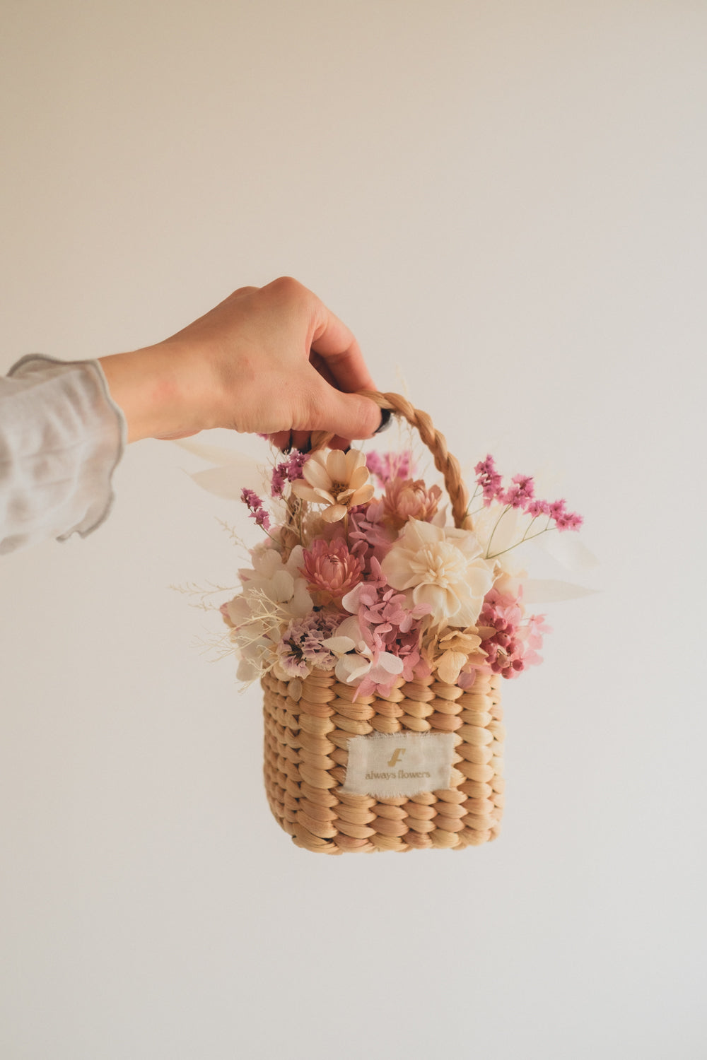 Flower BAG No.3 /スクエアカゴバッグ フェリークピンク/ドライ・プリザーブドフラワー