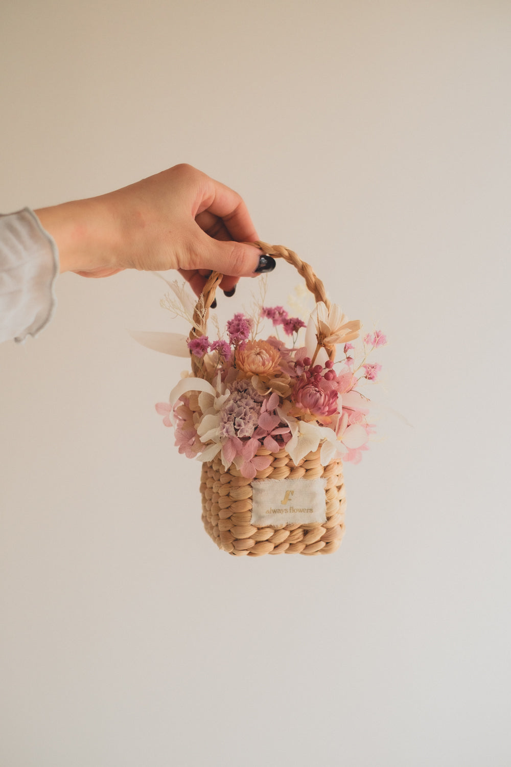 Flower BAG No.3 /スクエアカゴバッグ フェリークピンク/ドライ・プリザーブドフラワー