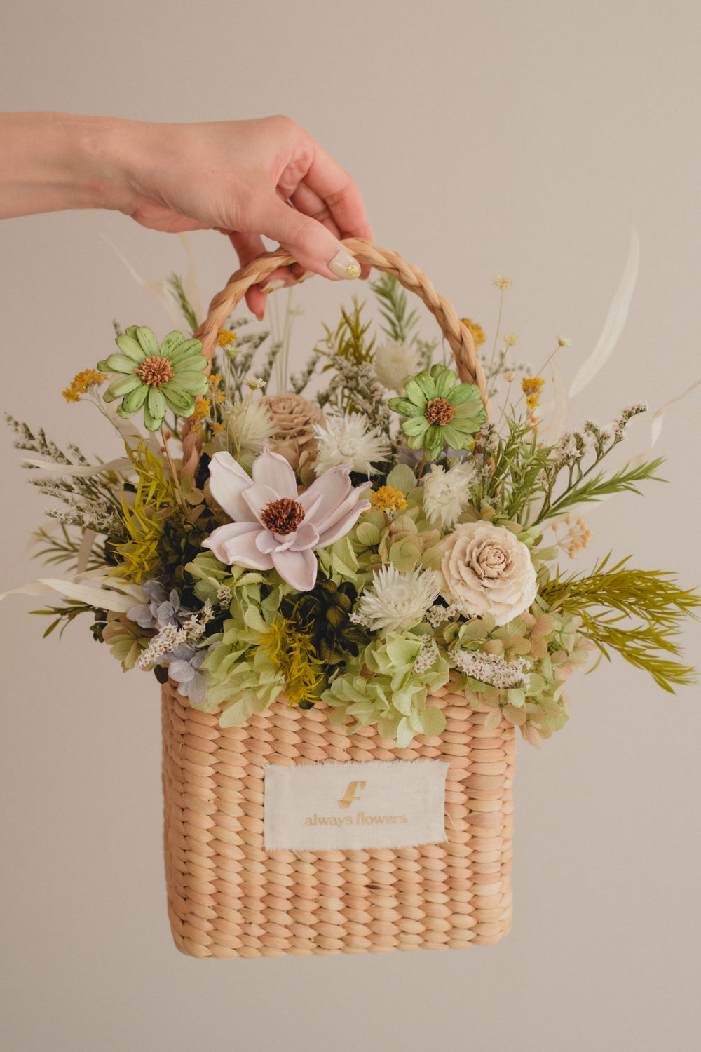 季節限定◆Flower BAG No.3 /スクエアカゴバッグ クレールヴェール/ドライ・プリザーブドフラワー