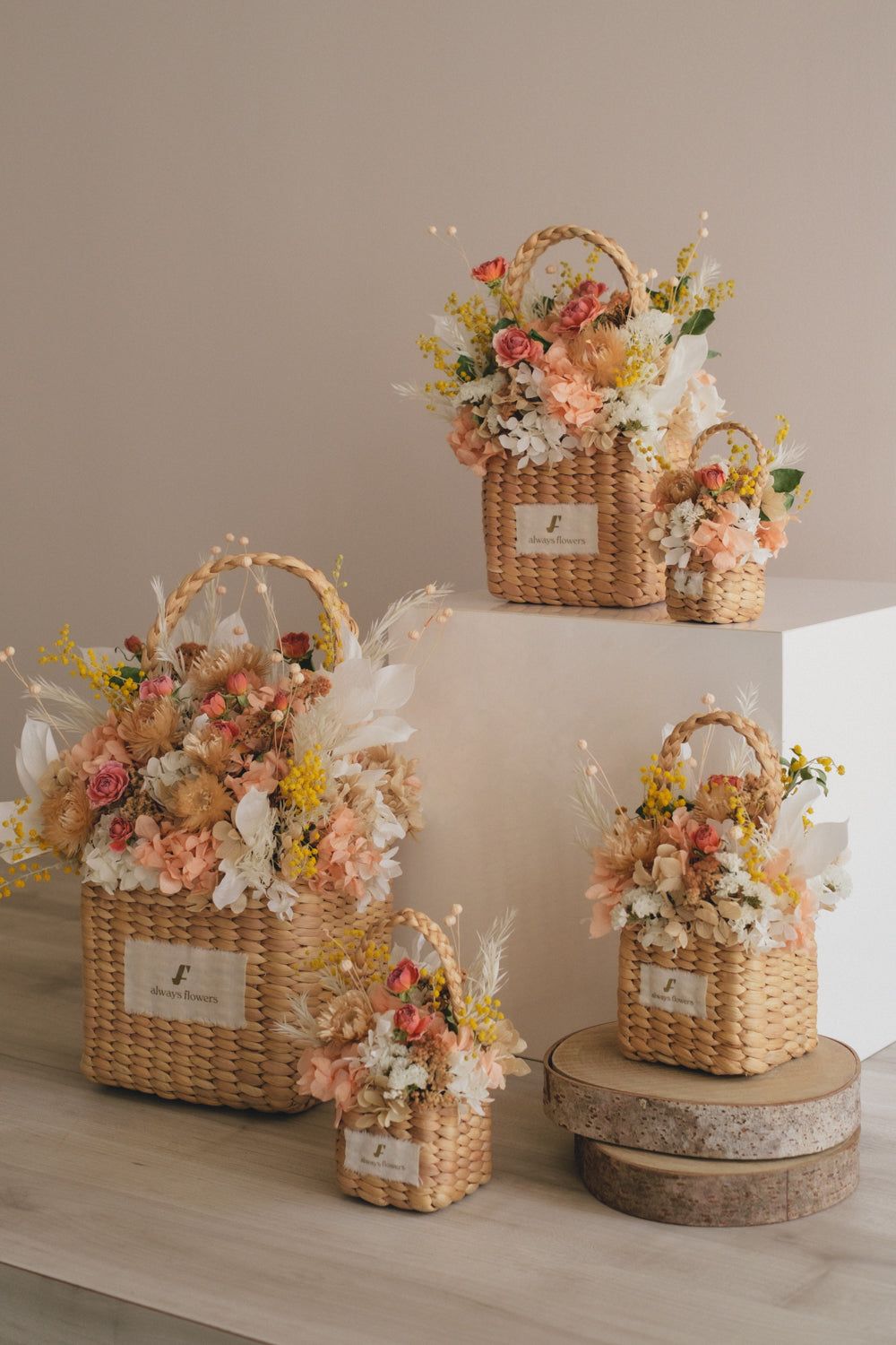 ◆季節限定デザイン◆Flower BAG No.3 /スクエアカゴバッグ ミモザポケット/ドライ・プリザーブドフラワー