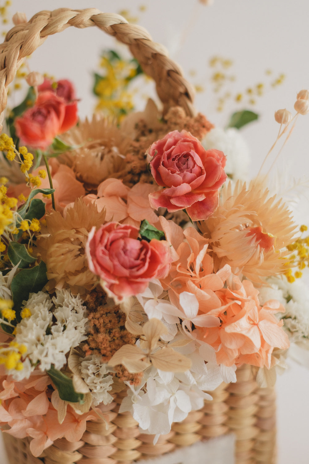 ◆季節限定デザイン◆Flower BAG No.3 /スクエアカゴバッグ ミモザポケット/ドライ・プリザーブドフラワー