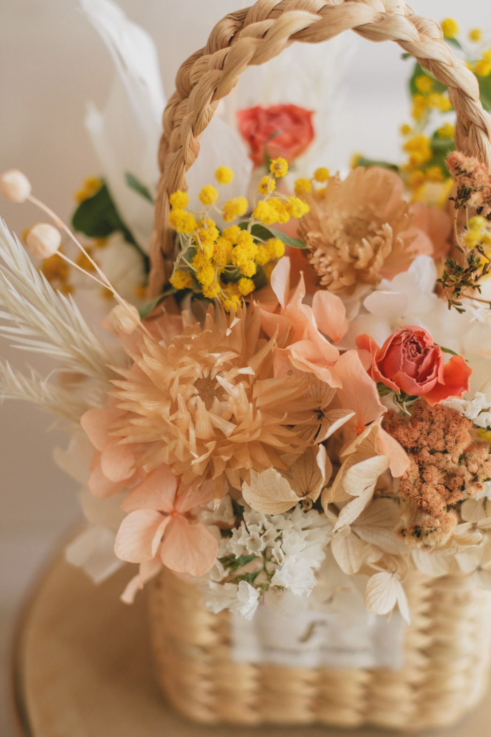 ◆季節限定デザイン◆Flower BAG No.3 /スクエアカゴバッグ ミモザポケット/ドライ・プリザーブドフラワー