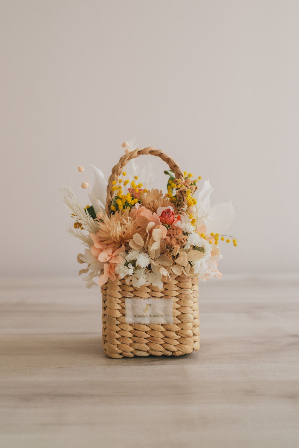 ◆季節限定デザイン◆Flower BAG No.3 /スクエアカゴバッグ ミモザポケット/ドライ・プリザーブドフラワー