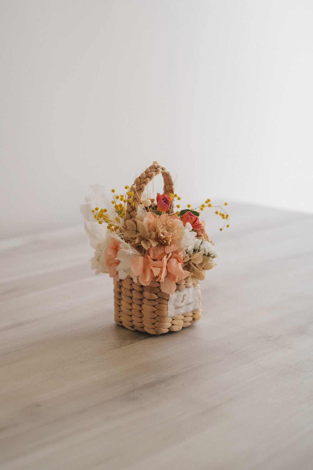 ◆季節限定デザイン◆Flower BAG No.3 /スクエアカゴバッグ ミモザポケット/ドライ・プリザーブドフラワー