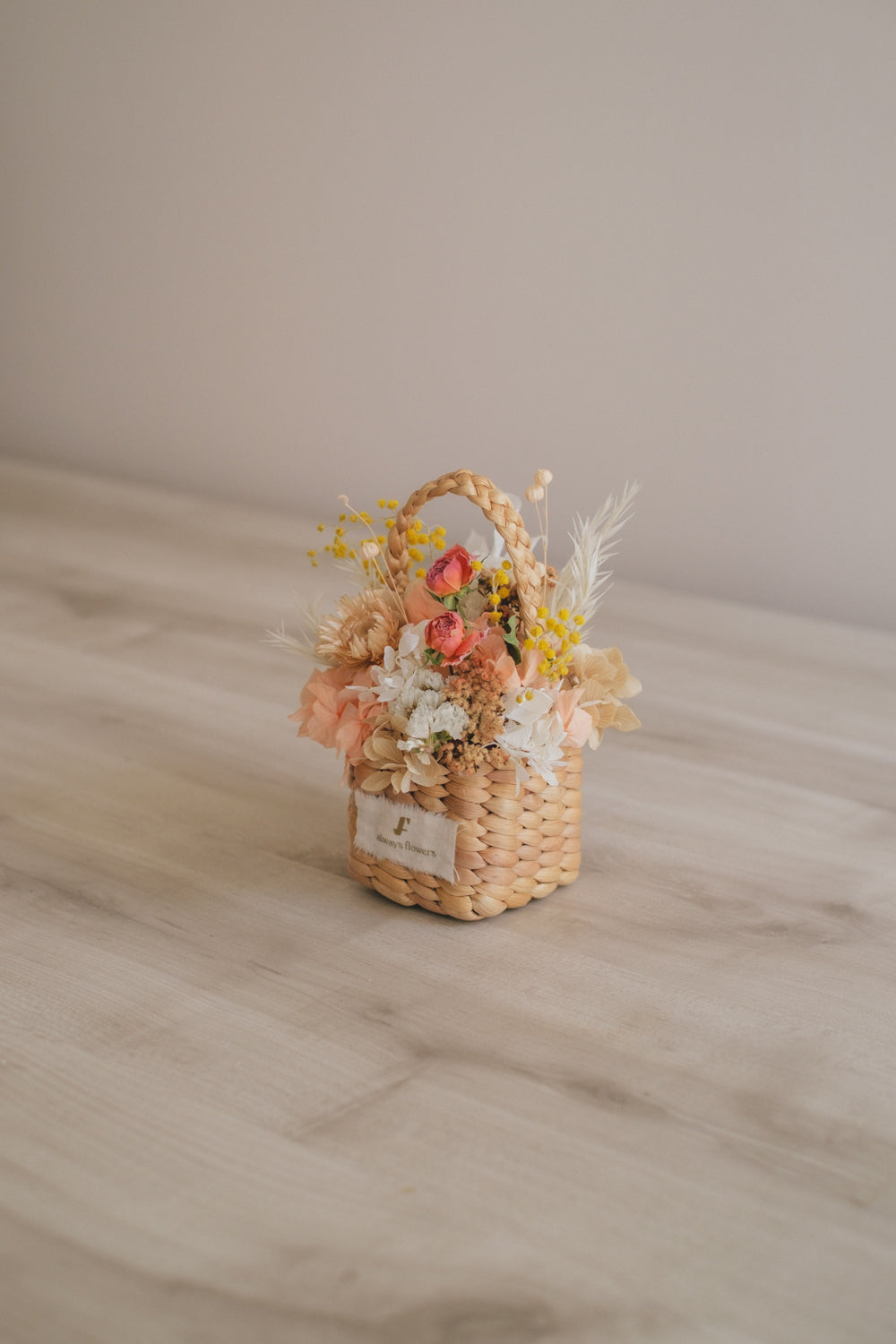 ◆季節限定デザイン◆Flower BAG No.3 /スクエアカゴバッグ ミモザポケット/ドライ・プリザーブドフラワー