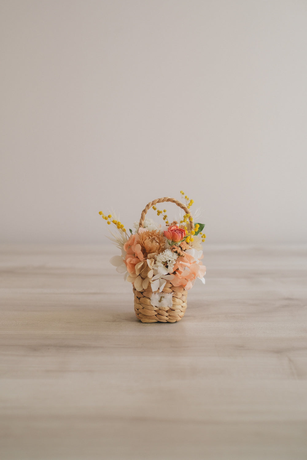 ◆季節限定デザイン◆Flower BAG No.3 /スクエアカゴバッグ ミモザポケット/ドライ・プリザーブドフラワー