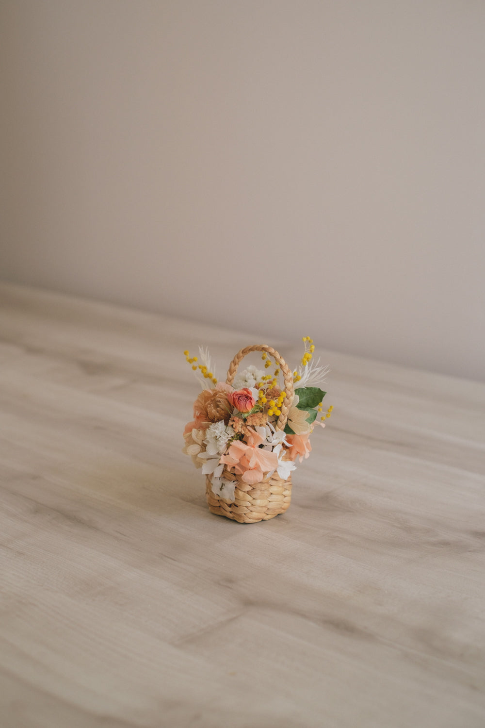 ◆季節限定デザイン◆Flower BAG No.3 /スクエアカゴバッグ ミモザポケット/ドライ・プリザーブドフラワー