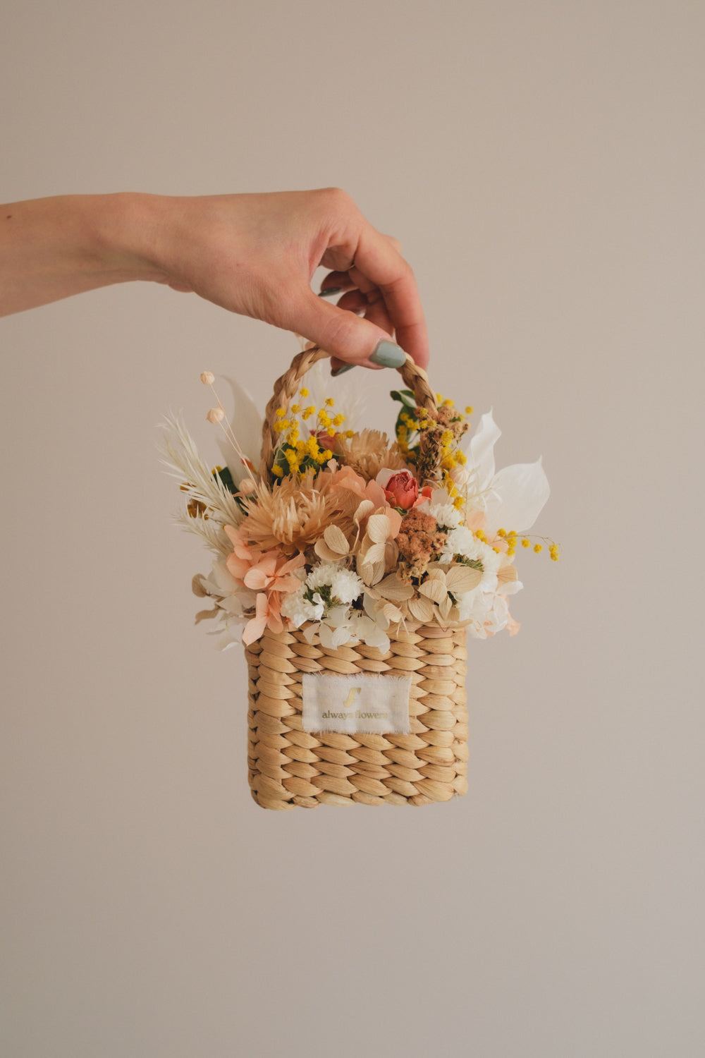 ◆季節限定デザイン◆Flower BAG No.3 /スクエアカゴバッグ ミモザポケット/ドライ・プリザーブドフラワー