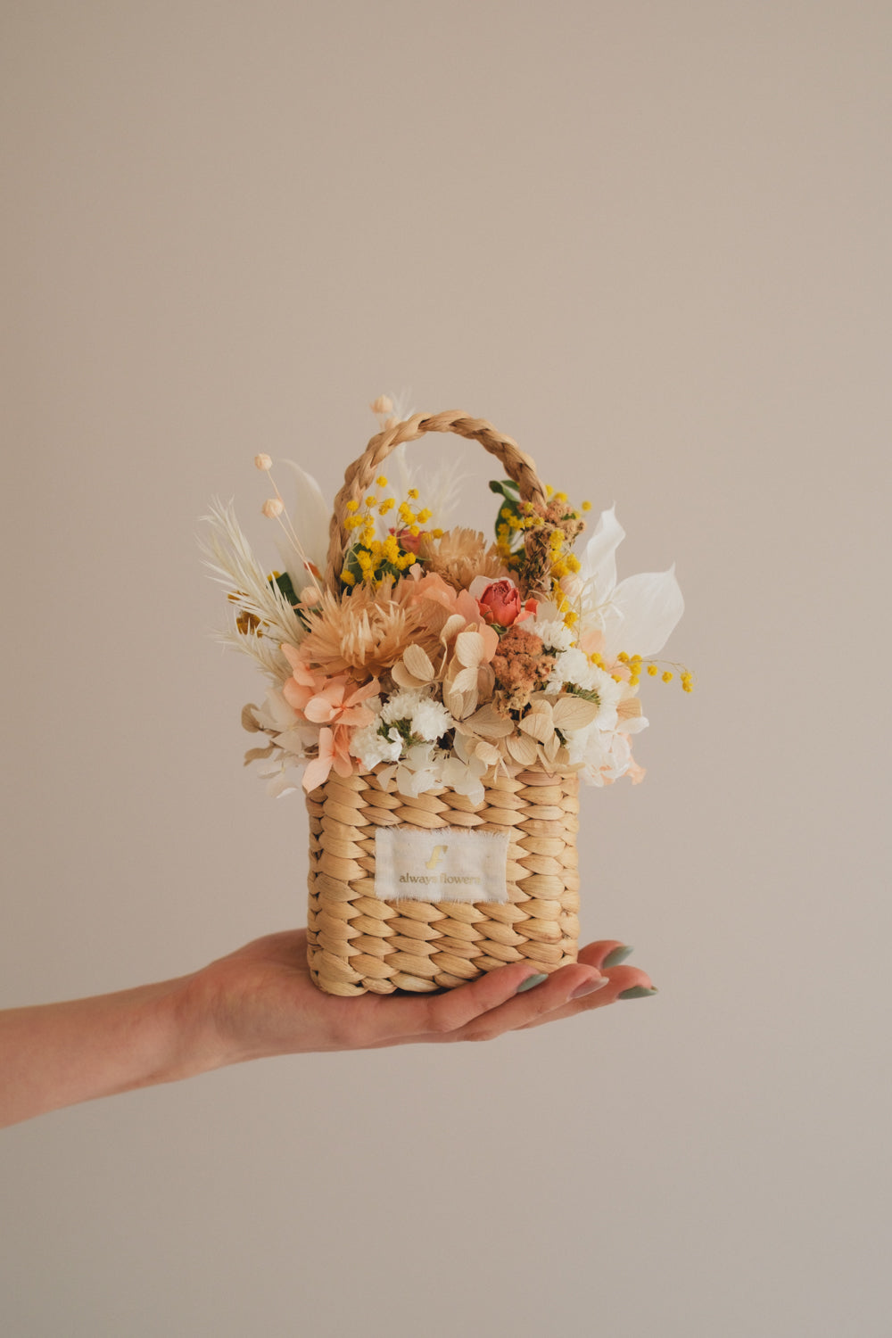 ◆季節限定デザイン◆Flower BAG No.3 /スクエアカゴバッグ ミモザポケット/ドライ・プリザーブドフラワー