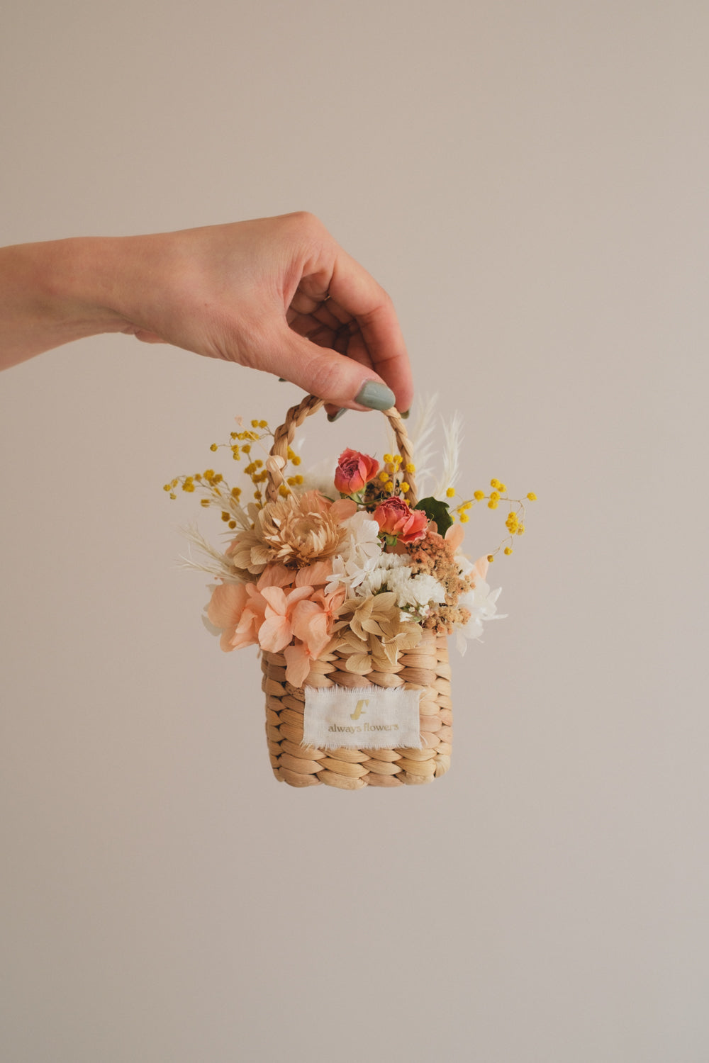 ◆季節限定デザイン◆Flower BAG No.3 /スクエアカゴバッグ ミモザポケット/ドライ・プリザーブドフラワー