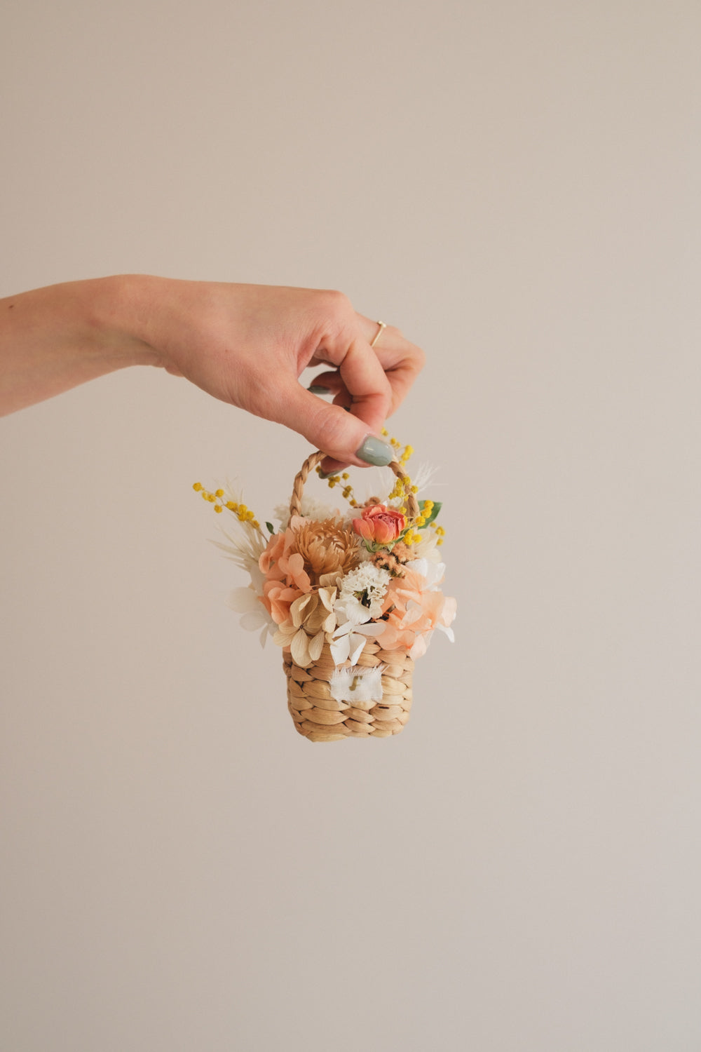 ◆季節限定デザイン◆Flower BAG No.3 /スクエアカゴバッグ ミモザポケット/ドライ・プリザーブドフラワー