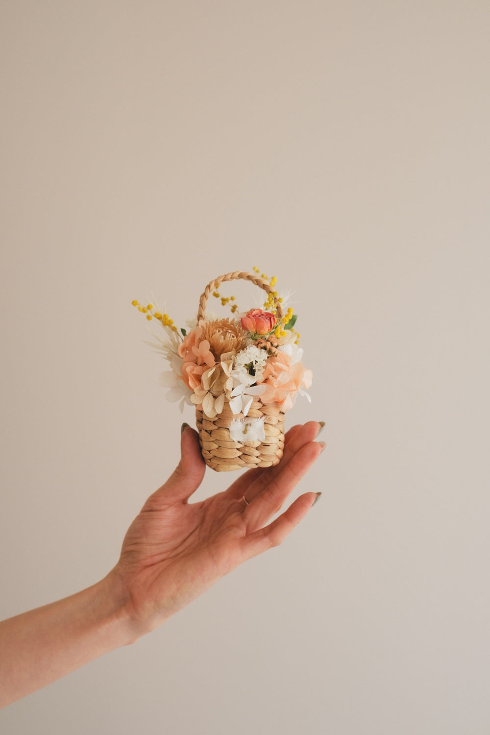 ◆季節限定デザイン◆Flower BAG No.3 /スクエアカゴバッグ ミモザポケット/ドライ・プリザーブドフラワー