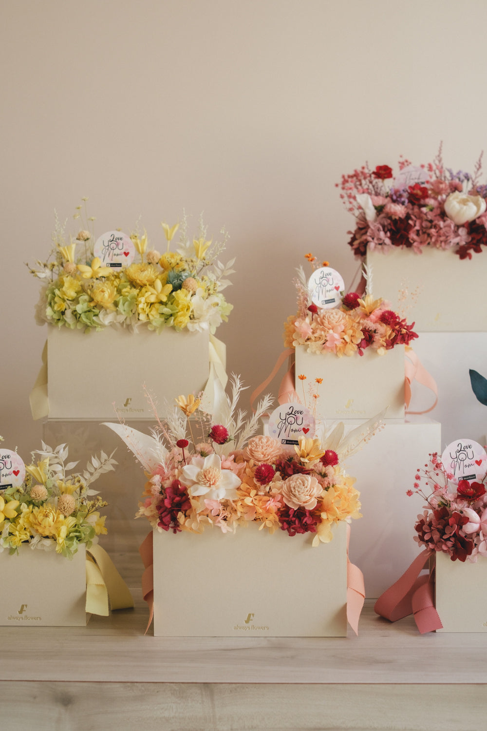 ◆母の日限定◆Flower BAG No.1/フラワーバッグアレンジ 5 Mom’s Colors Pink/ピンク ドライ&プリザーブドフラワー