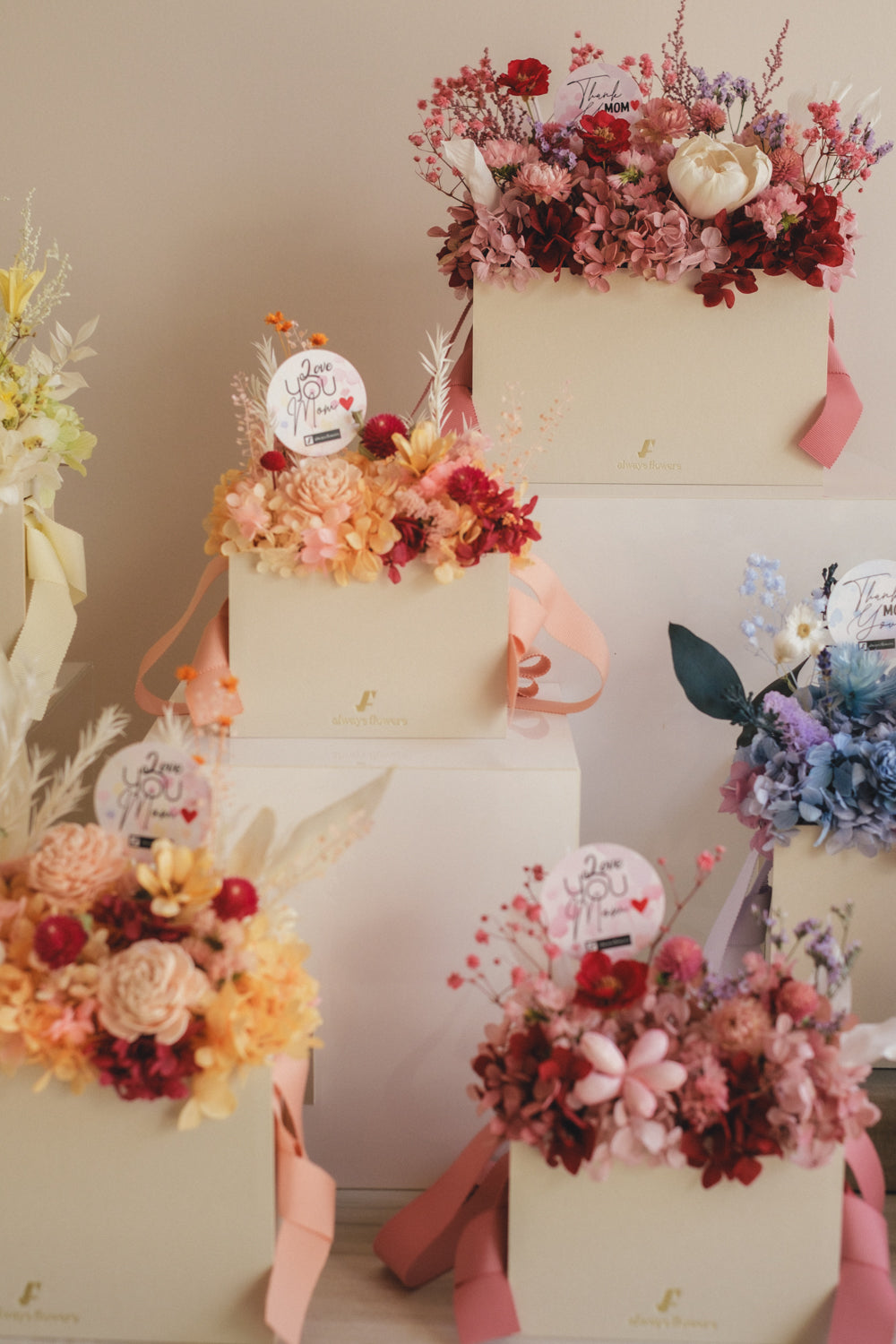 ◆母の日限定◆Flower BAG No.1/フラワーバッグアレンジ 5 Mom’s Colors White/ホワイト ドライ&プリザーブドフラワー