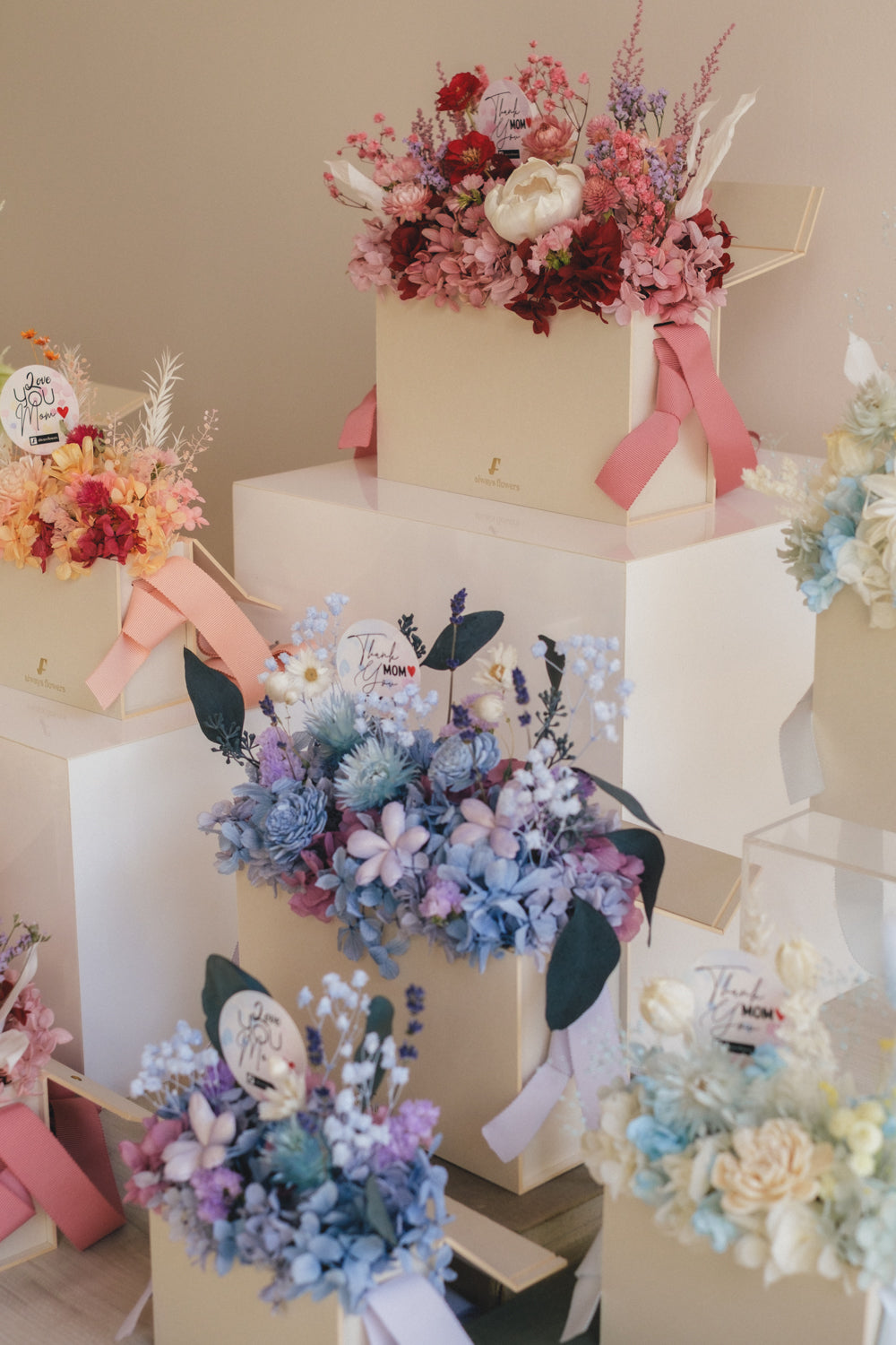 ◆母の日限定◆Flower BAG No.1/フラワーバッグアレンジ 5 Mom’s Colors White/ホワイト ドライ&プリザーブドフラワー