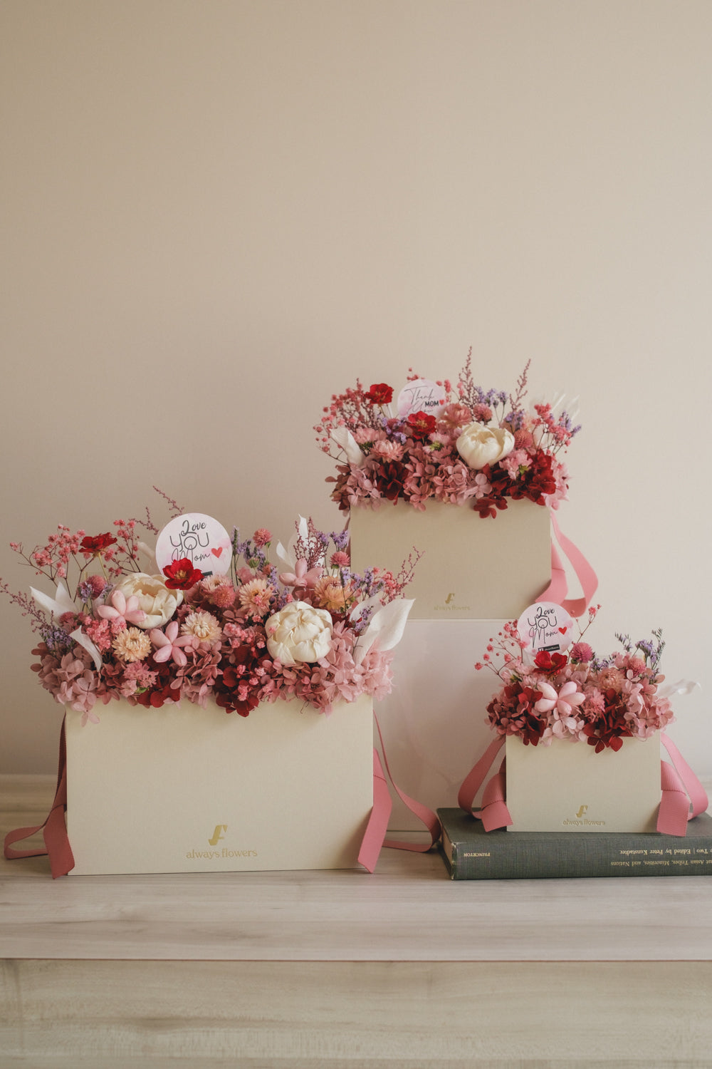 ◆母の日限定◆Flower BAG No.1/フラワーバッグアレンジ 5 Mom’s Colors Pink/ピンク ドライ&プリザーブドフラワー