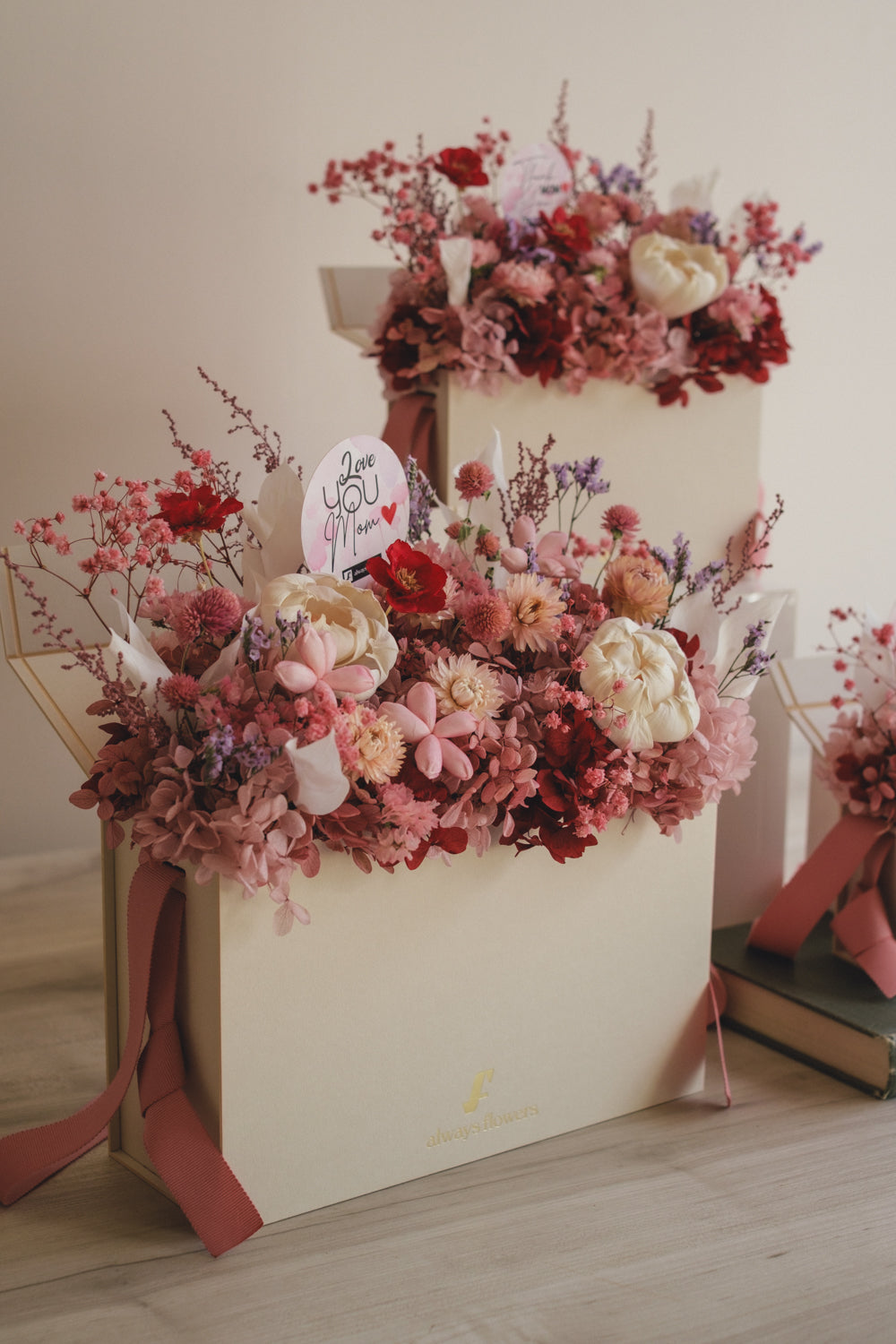 ◆母の日限定◆Flower BAG No.1/フラワーバッグアレンジ 5 Mom’s Colors Pink/ピンク ドライ&プリザーブドフラワー