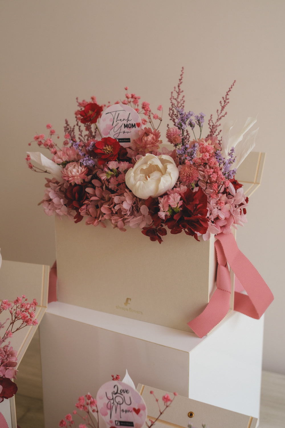 ◆母の日限定◆Flower BAG No.1/フラワーバッグアレンジ 5 Mom’s Colors Pink/ピンク ドライ&プリザーブドフラワー