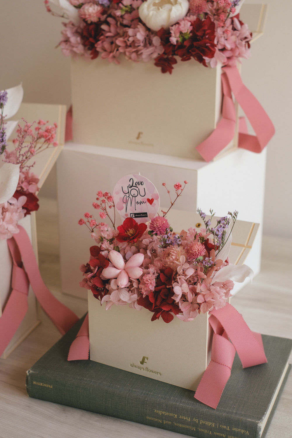 ◆母の日限定◆Flower BAG No.1/フラワーバッグアレンジ 5 Mom’s Colors Pink/ピンク ドライ&プリザーブドフラワー