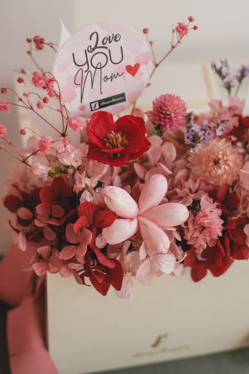 ◆母の日限定◆Flower BAG No.1/フラワーバッグアレンジ 5 Mom’s Colors Pink/ピンク ドライ&プリザーブドフラワー