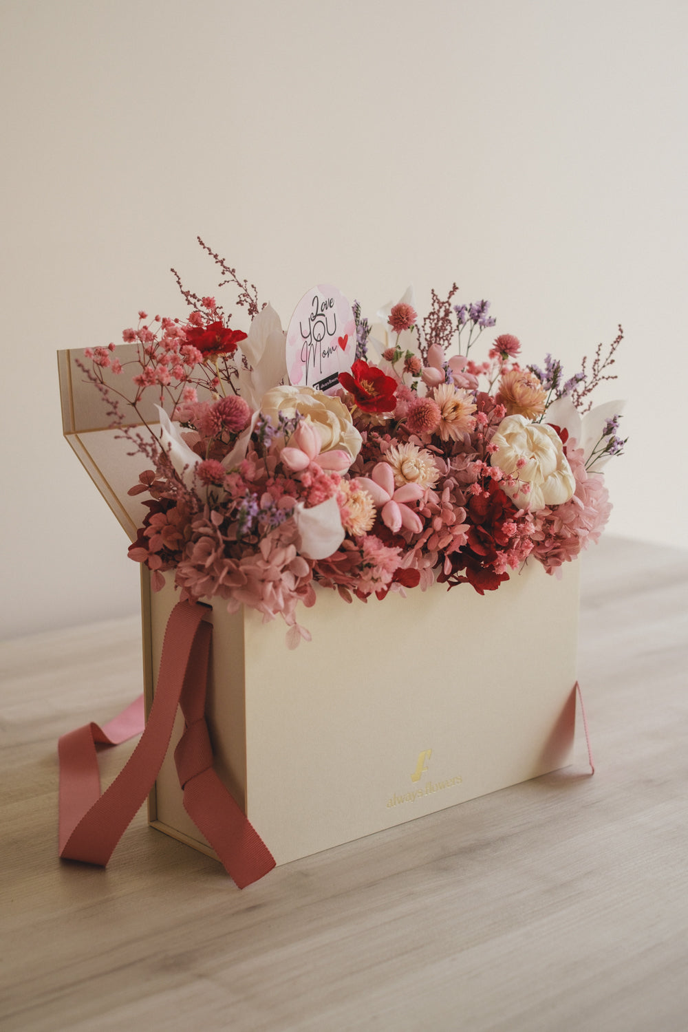 ◆母の日限定◆Flower BAG No.1/フラワーバッグアレンジ 5 Mom’s Colors Pink/ピンク ドライ&プリザーブドフラワー