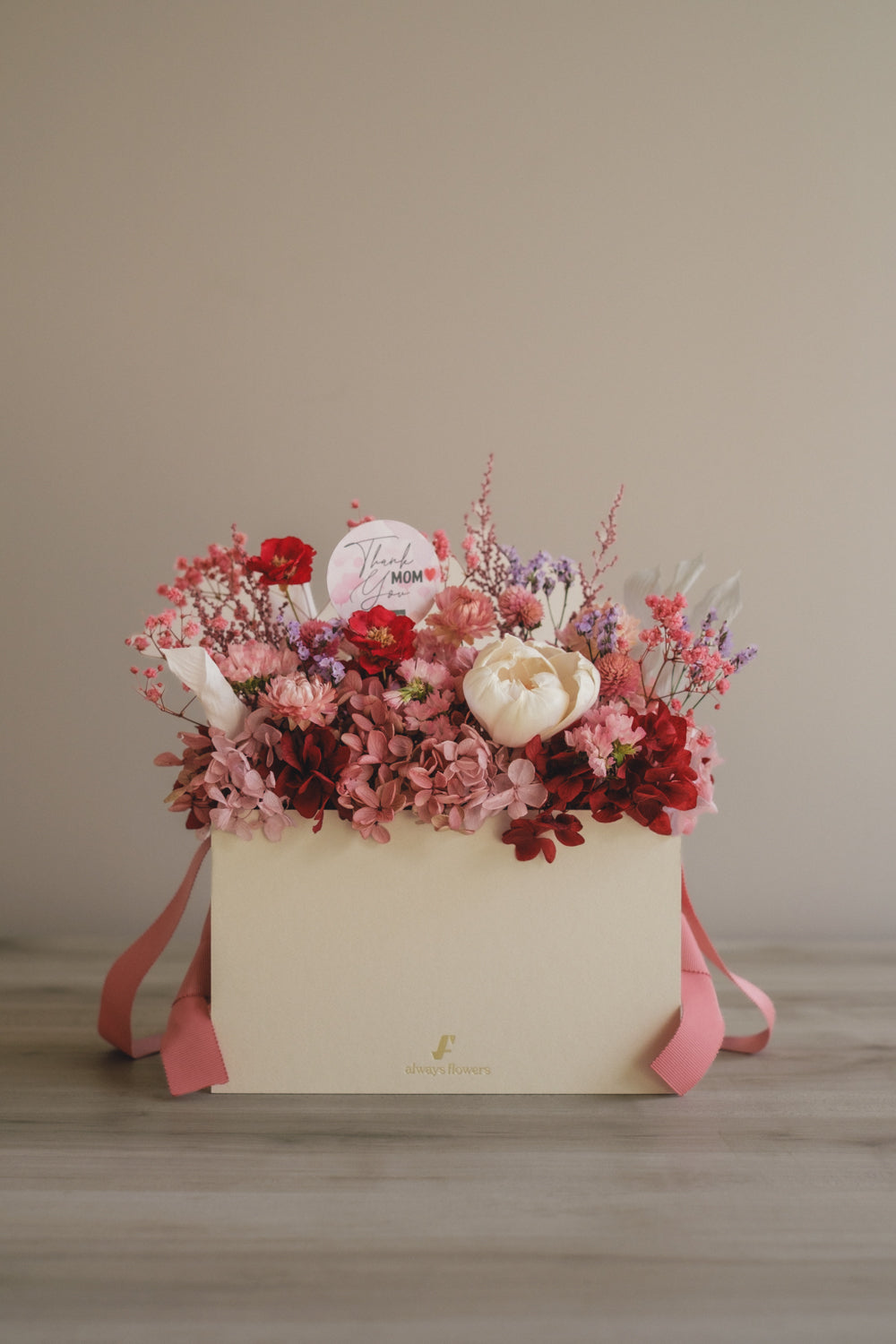 ◆母の日限定◆Flower BAG No.1/フラワーバッグアレンジ 5 Mom’s Colors Pink/ピンク ドライ&プリザーブドフラワー