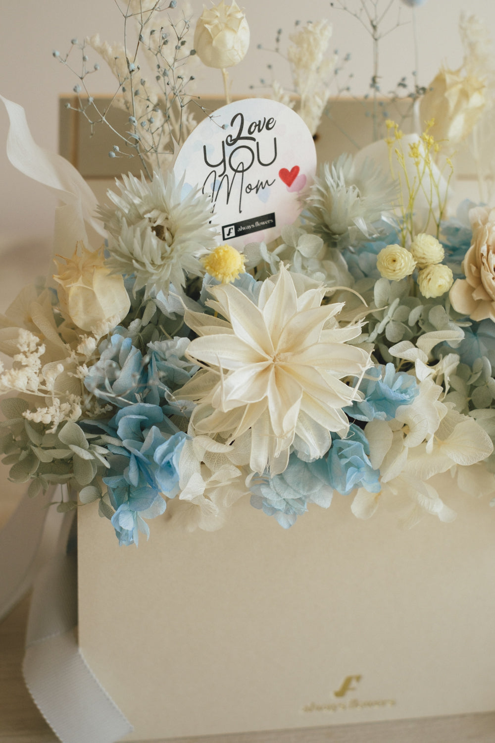 ◆母の日限定◆Flower BAG No.1/フラワーバッグアレンジ 5 Mom’s Colors White/ホワイト ドライ&プリザーブドフラワー