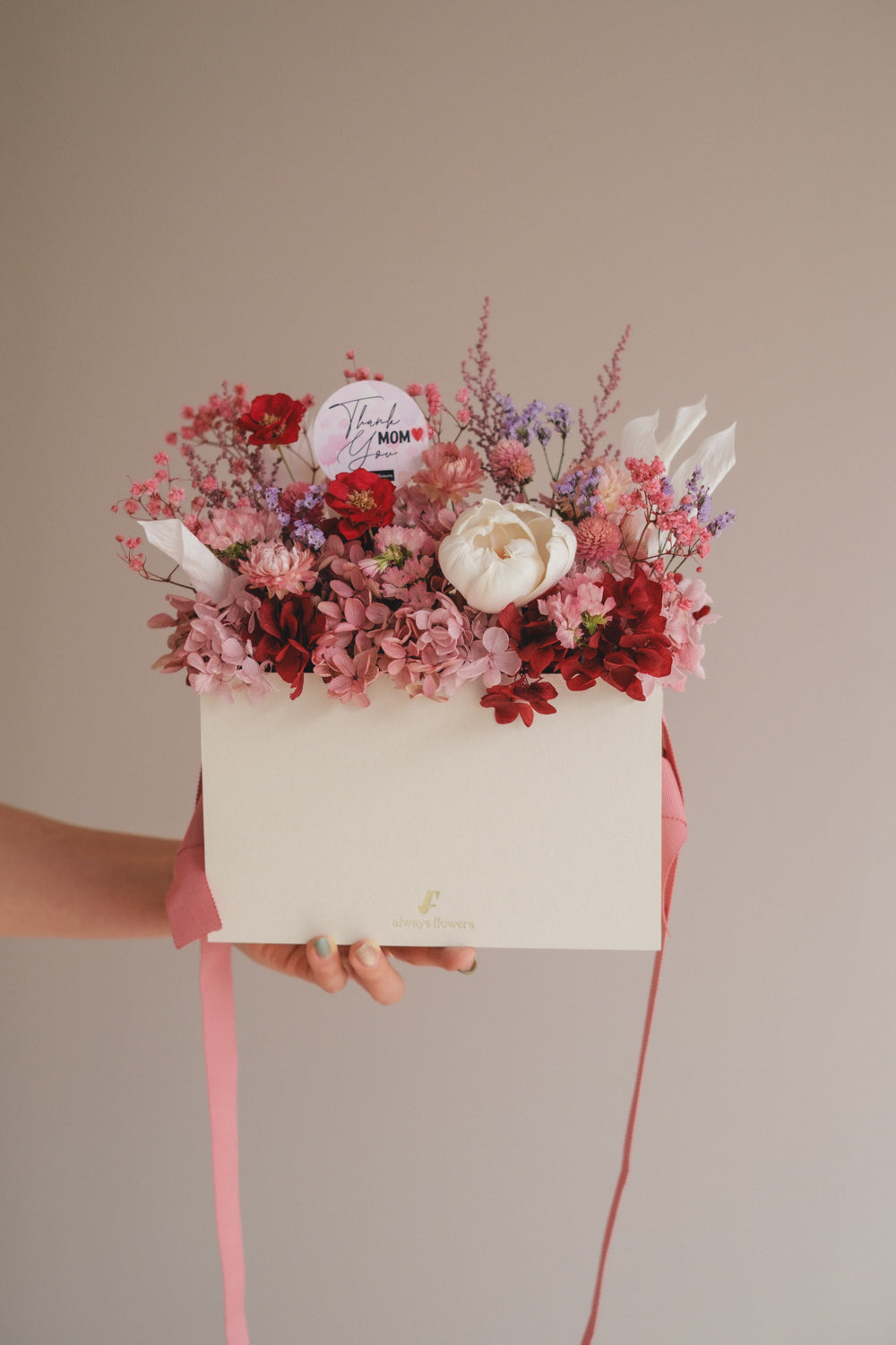 ◆母の日限定◆Flower BAG No.1/フラワーバッグアレンジ 5 Mom’s Colors Pink/ピンク ドライ&プリザーブドフラワー